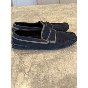 Bugatchi Navy Suede Penny Loafers with Gray Trim
